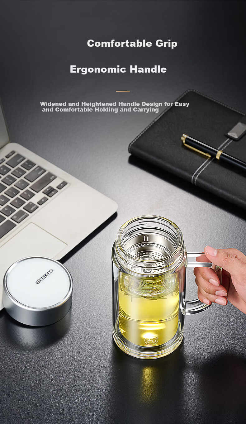 Fuguang Jiashuang Double-Layer Glass Cup Home Business Office Water Cup with Handle Tea Infuser Separation Desktop Office Cup 5