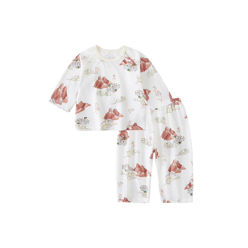 Xiyuan Children's Summer Thin Cotton Antibacterial 7A Kids Unisex Three-Quarter Sleeve Pajama Set