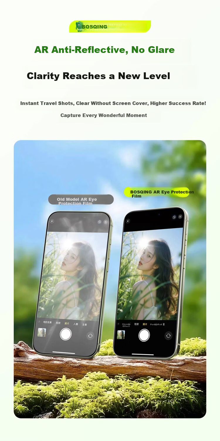 Baoshijing Third Generation AR Eye Protection Blue Light Filtering Tempered Glass Screen Protector for iPhone 16 Plus Anti-Reflective Full Coverage Dust-Free Case for iPhone 15 Plus 12