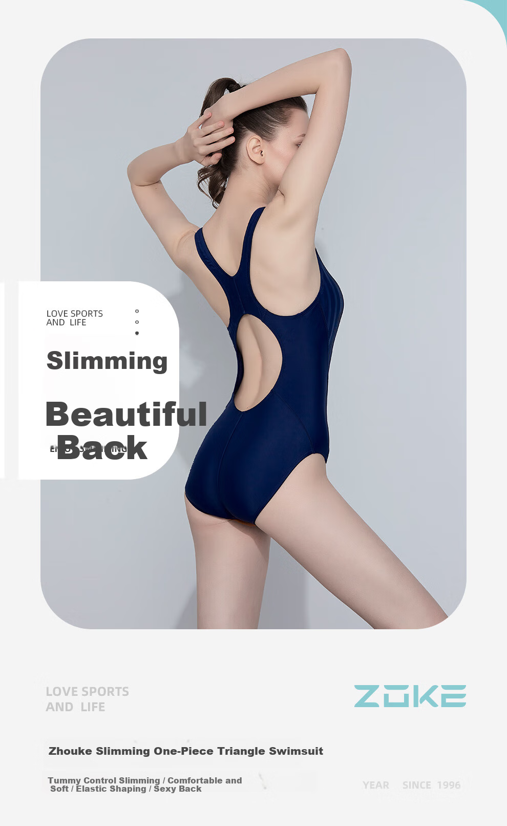 ZOKE ZOKE Women's One-Piece Triangle Swimsuit for Aquatic Fitness, Competitive Swimming, Fashionable Slimming, Tummy Control 120501127 Deep Blue 3XL 1