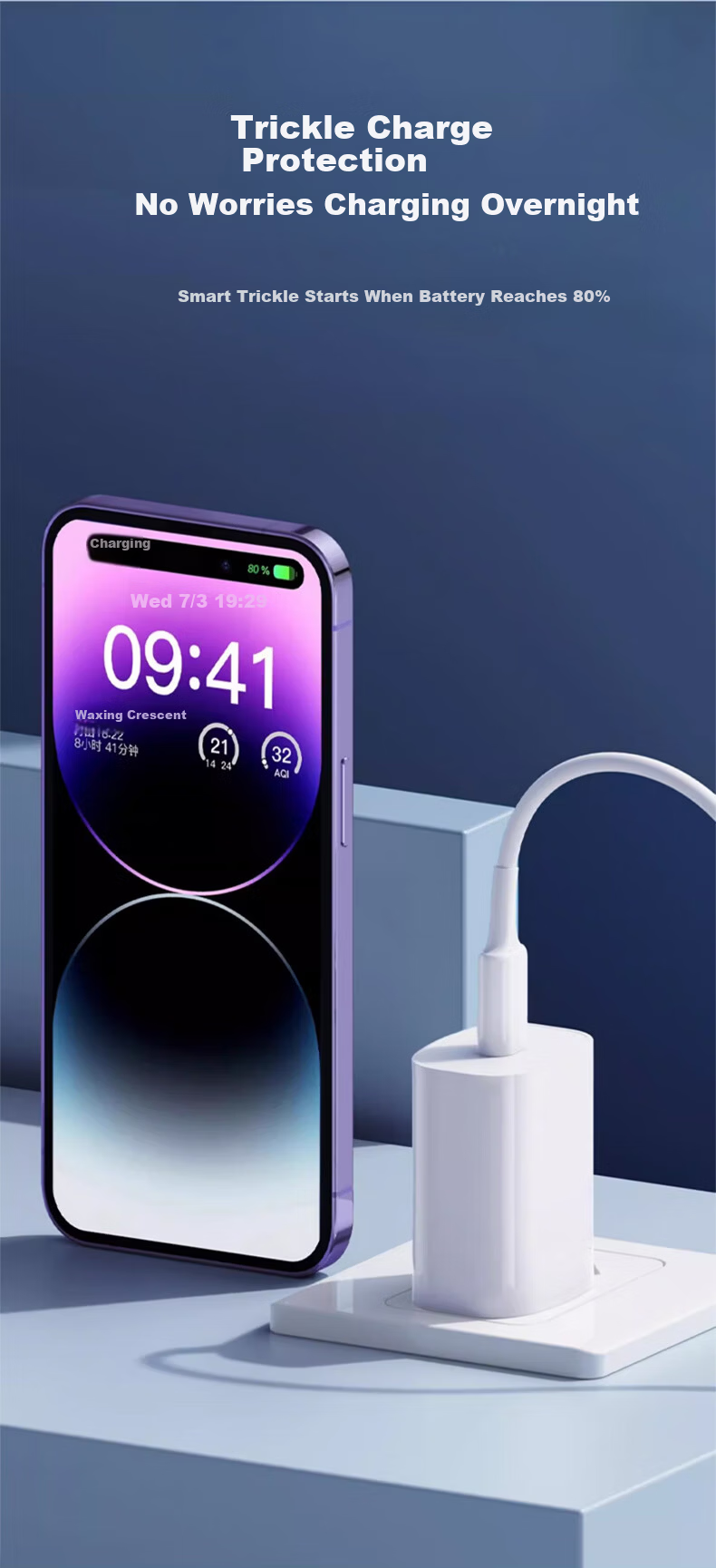 Zitai Compatible with Huawei Charger Head, 22.5W Super Fast Charging Data Cable, Charging Cable Set, Universal for Honor Xiaomi 22.5W + 1 Meter Three-In Fast Charging Cable, Blue Apple 18 5