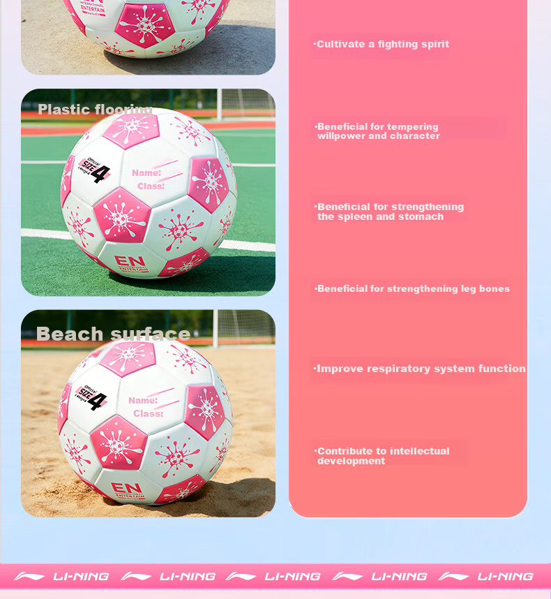 Li-Ning Size 4 Football for Children Girls Ages 3-6-12 Primary and Middle School Standard Match Training with Name Customization 15