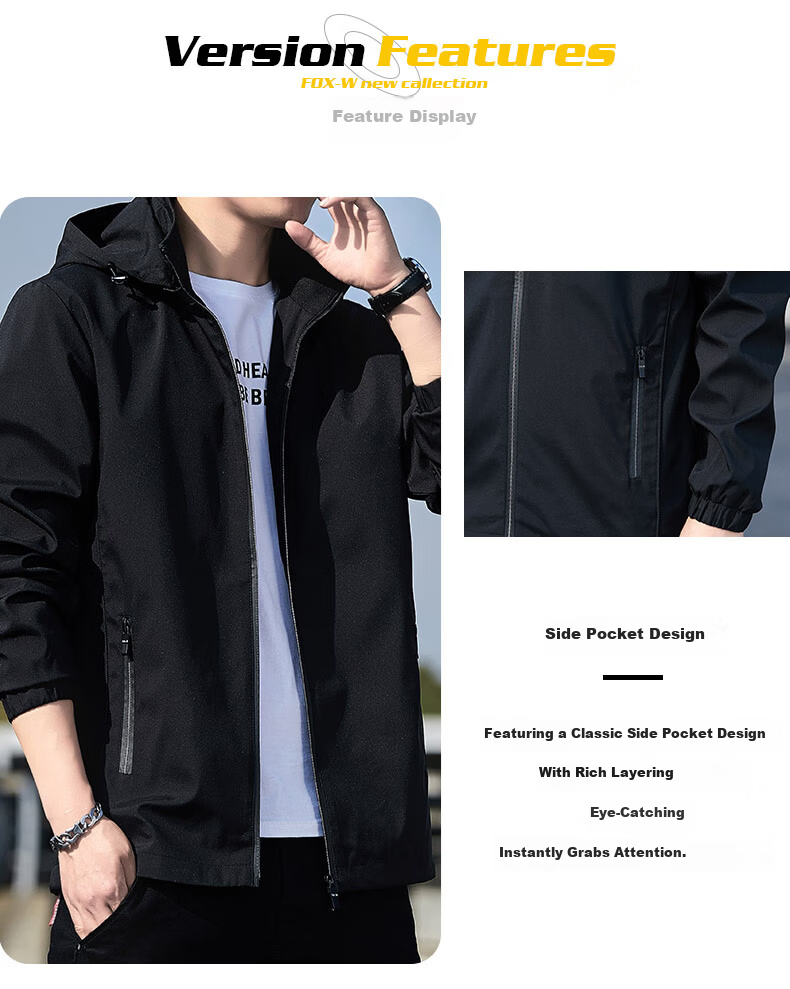 ROMON Men's Jacket Spring Autumn Trendy Youth Business Casual Hooded Coat Black 3XL 2186 6