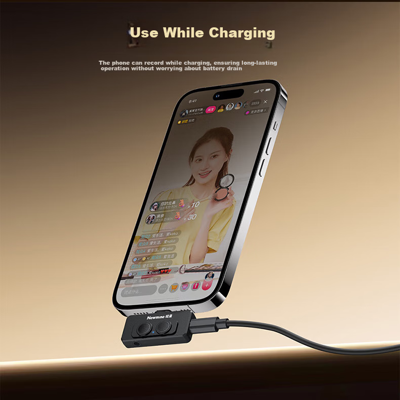 Newmine ZM19 Wireless Lavalier Microphone for Live Streaming, Noise-Cancelling Recording Mic for Short Videos, K-Singing, Mobile Phone Use, Black 13