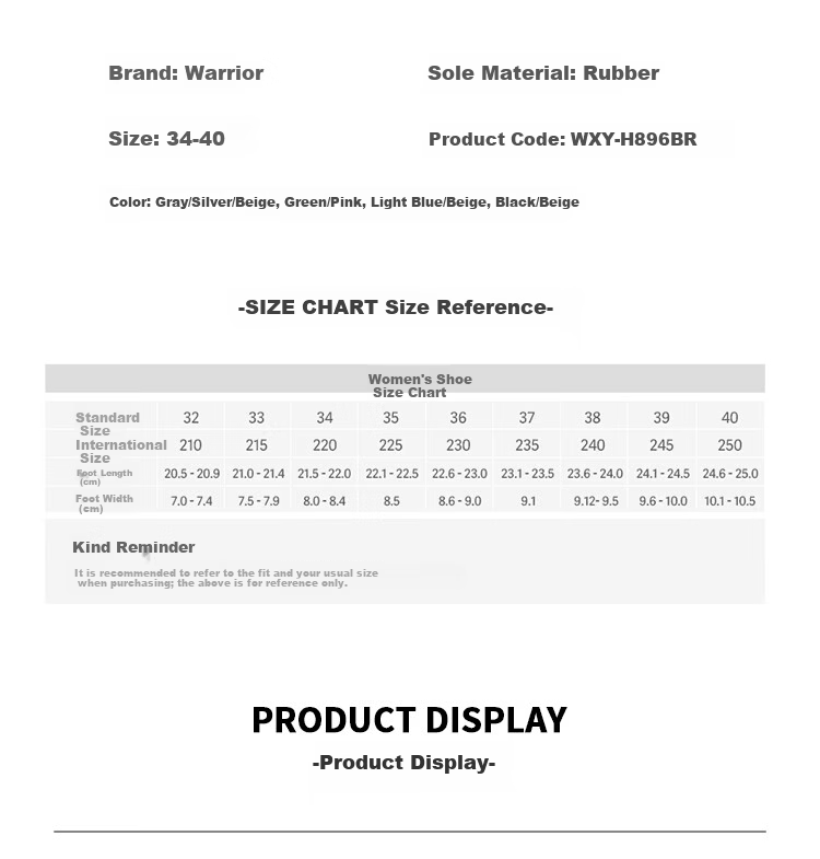 Warrior Women's Thick-Soled Canvas Shoes Retro Versatile Sneakers Lightweight Casual Shoes H896BR Gray/Silver/Beige Size 35 5