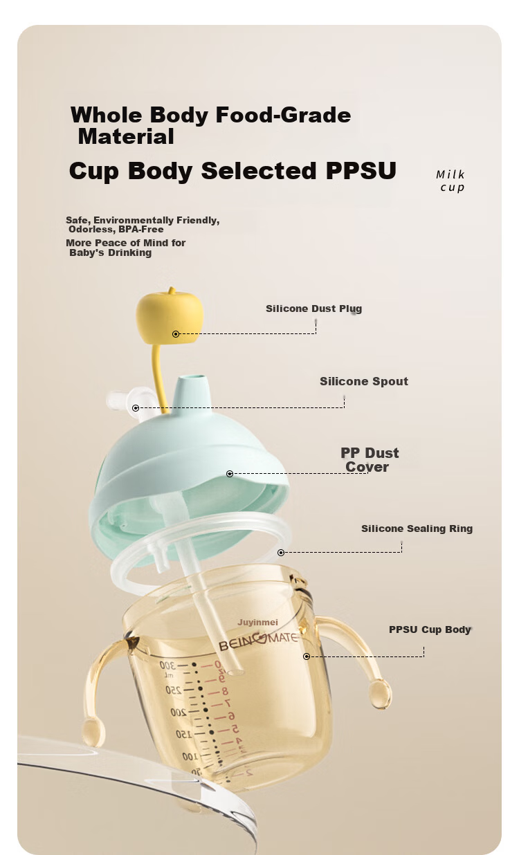 Beingmate Children's Milk Cup Baby Drinking Straw Direct Drinking Dual-Use PPSU Training Cup with Scale Handle Infant Water Cup 2