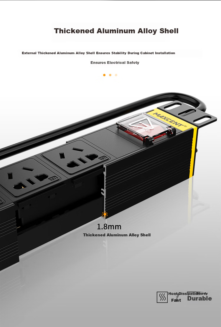 MAXCENT PDU Cabinet Socket, 8 Outlets, 16A Input, 10A Output, New National Standard High-Power Power Strip, Switch, Anti-Detachable Power Strip, Customizable MC3865F 5