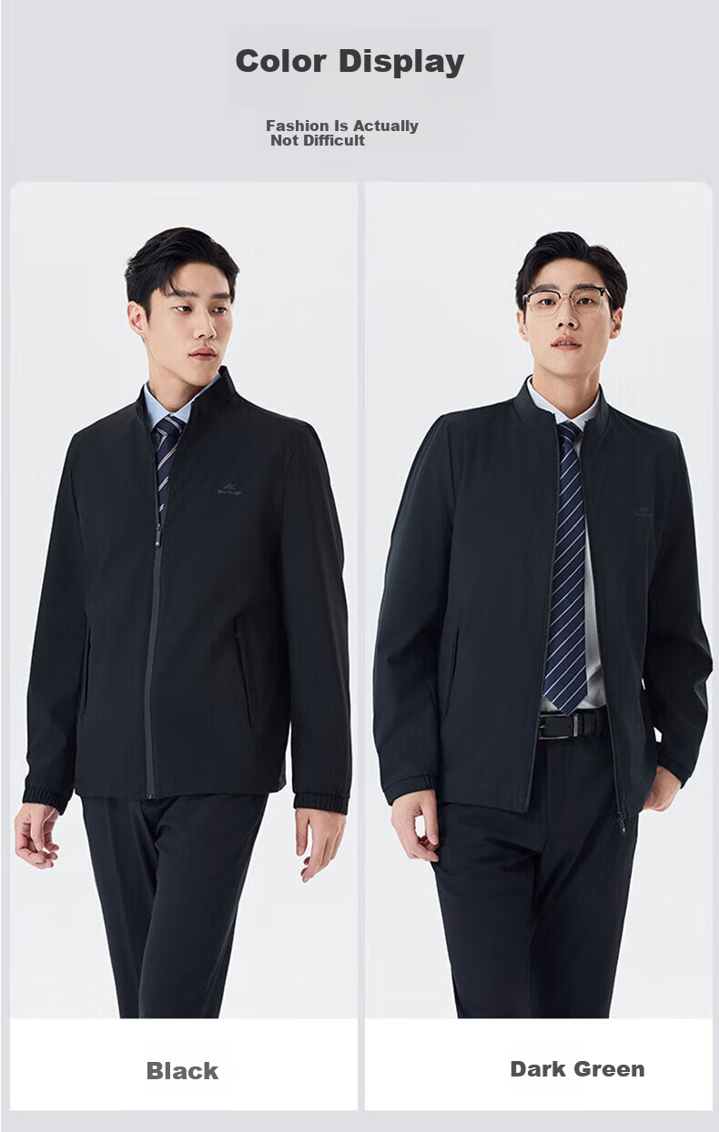 Woodpecker [Breathable and Wrinkle-Free] Men's Summer Business Casual Executive Stand Collar Jacket Black 3XL 6