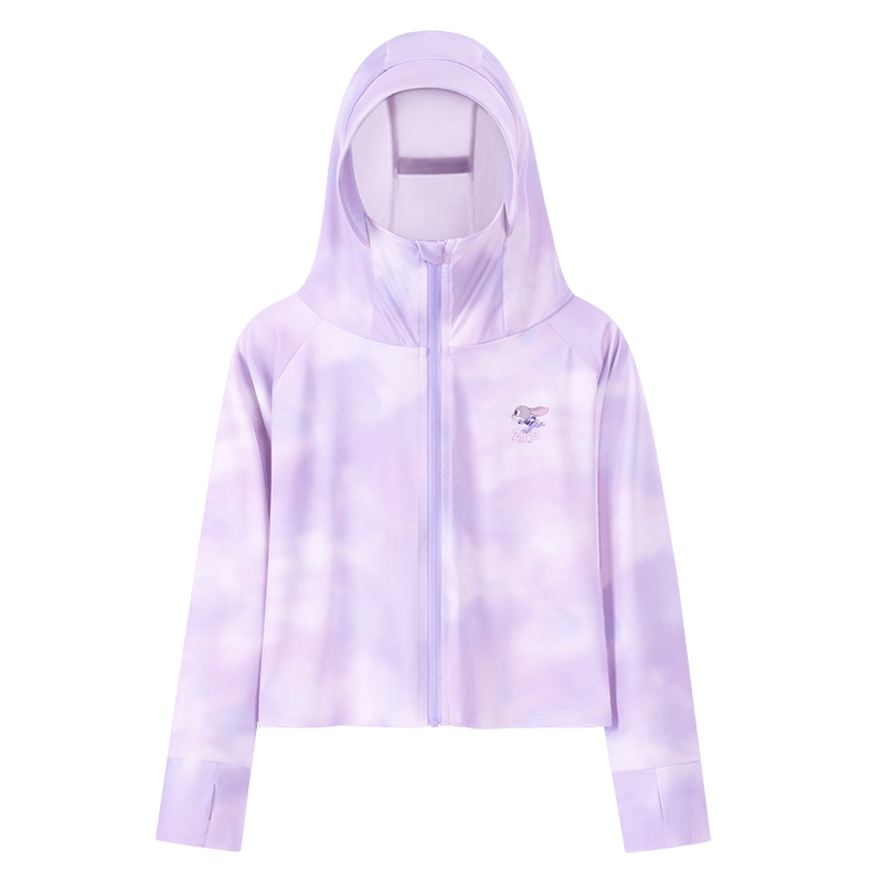Disney Kids UPF50+ Ice Silk Cooling Tie-Dye Sun Protection Jacket Summer Girls Breathable Hooded Coat Purple Size 150