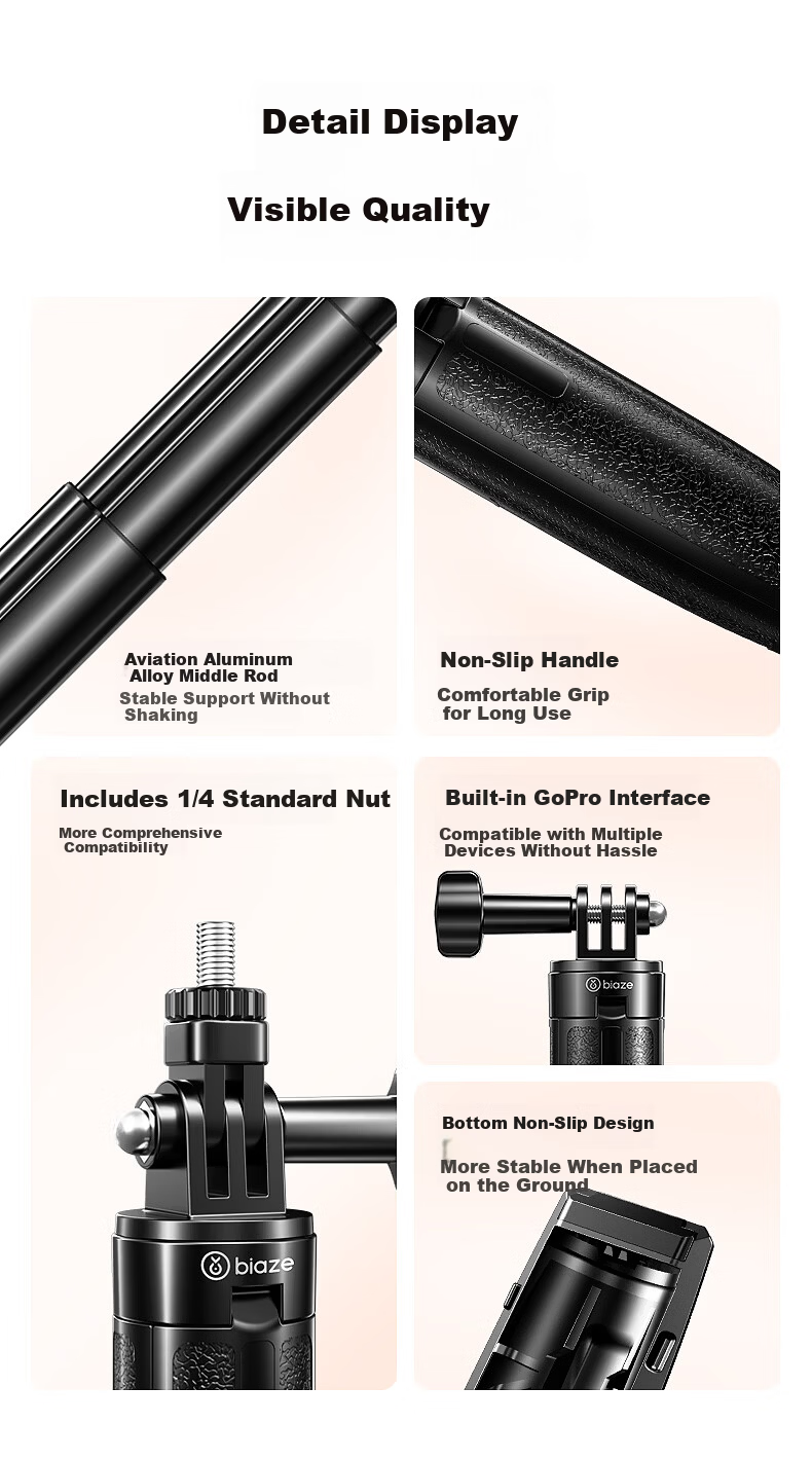 BIAZE DJI 360 Bullet Time Handle for Feiyu Insta360 X5/X4 Panoramic Camera Hidden Selfie Stick Rotating Handle Extension Rod Tripod Accessory JS41 9