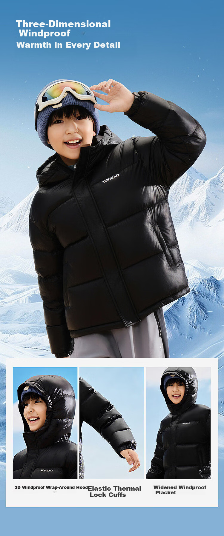 TOREAD Kids Down Jacket Unisex Winter Thickened Windproof Puffer Coat Military Green 120 5