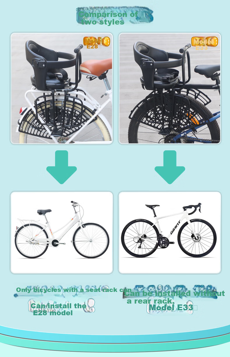 Osage E28 Black Bicycle Rear Child Seat Commuter Bike Rear Baby Seat Full Enclosure Guardrail for Kids Transportation 2