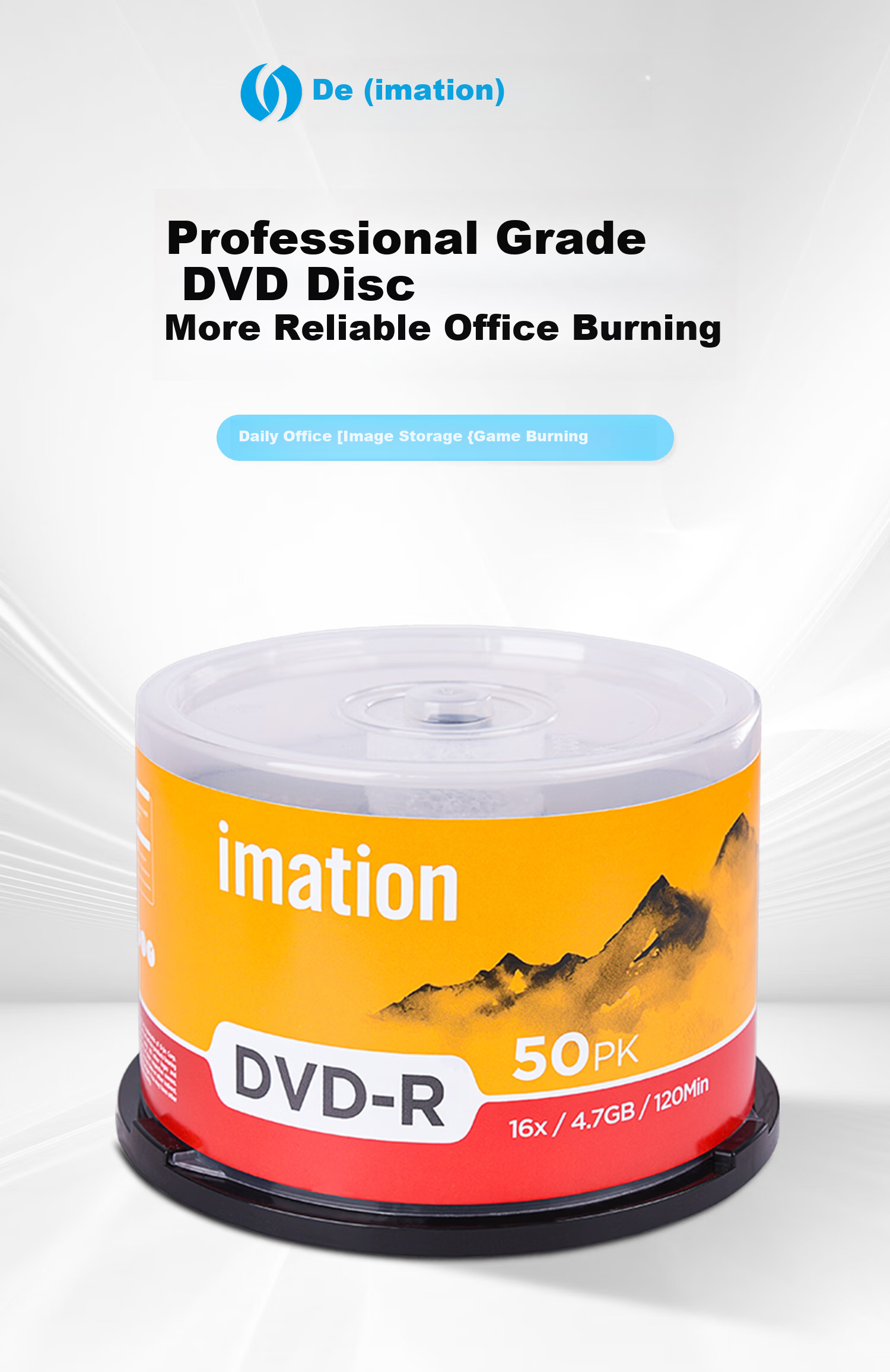 IMATION Laide DVD-R Blank Discs Quick-Dry Waterproof Printable 50-Pack 16x Speed 4.7GB High-Speed Discs for Computer Reading, Burning, Storage, Office Files, Data, Video 1