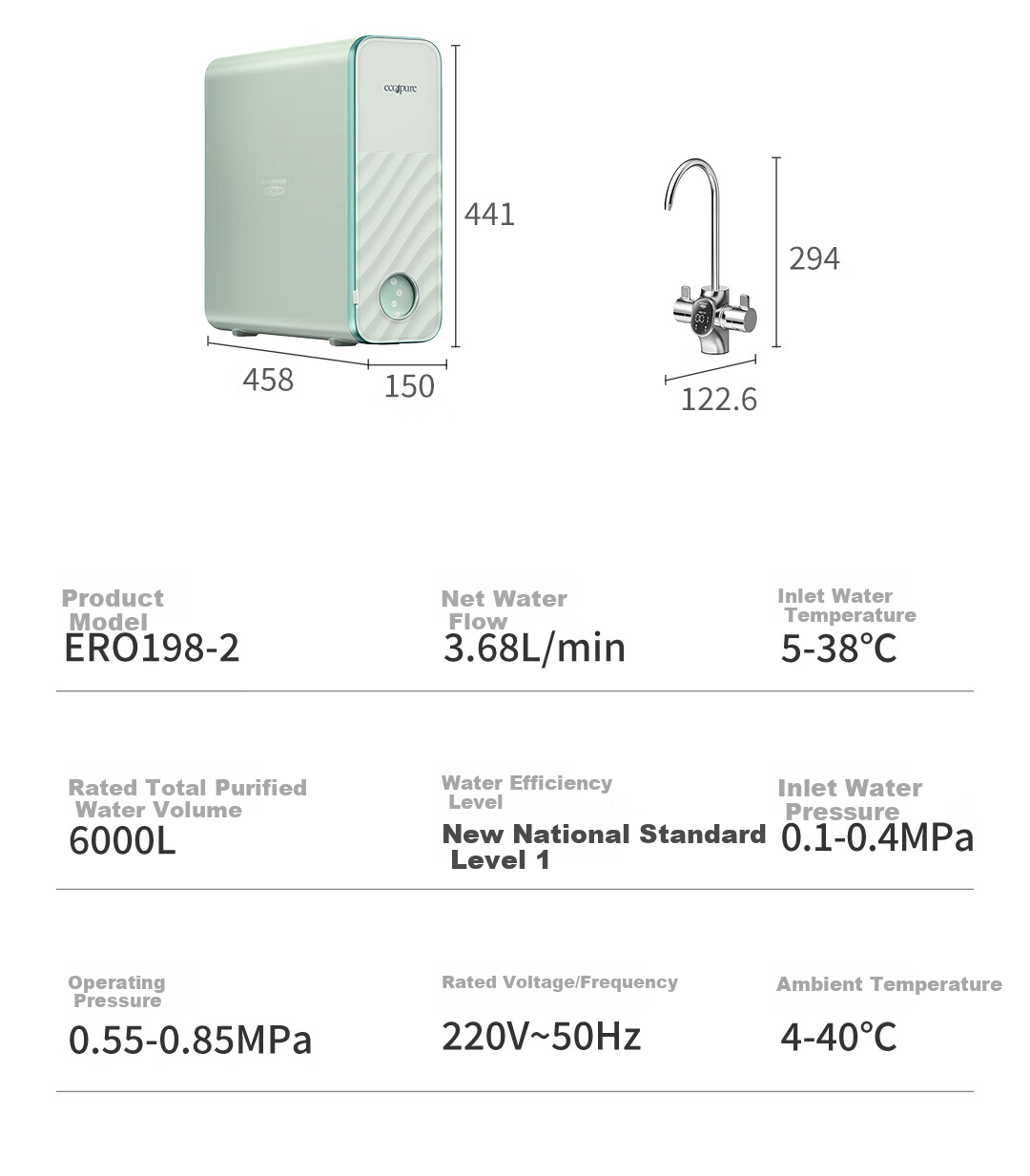 ECOWATER Water Purifier Mercury Fresh NEO Microbubble 1200G Under-Sink Household Long-Lasting RO Reverse Osmosis Baby-Grade Zero Waste Smart Dual Water Purification Farm Residue ERO198-2 29