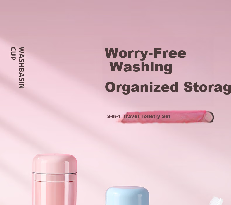 Etravel Travel Toothbrush Toothpaste Rinse Cup 3-in-1 Portable Toiletry Set Pink 1