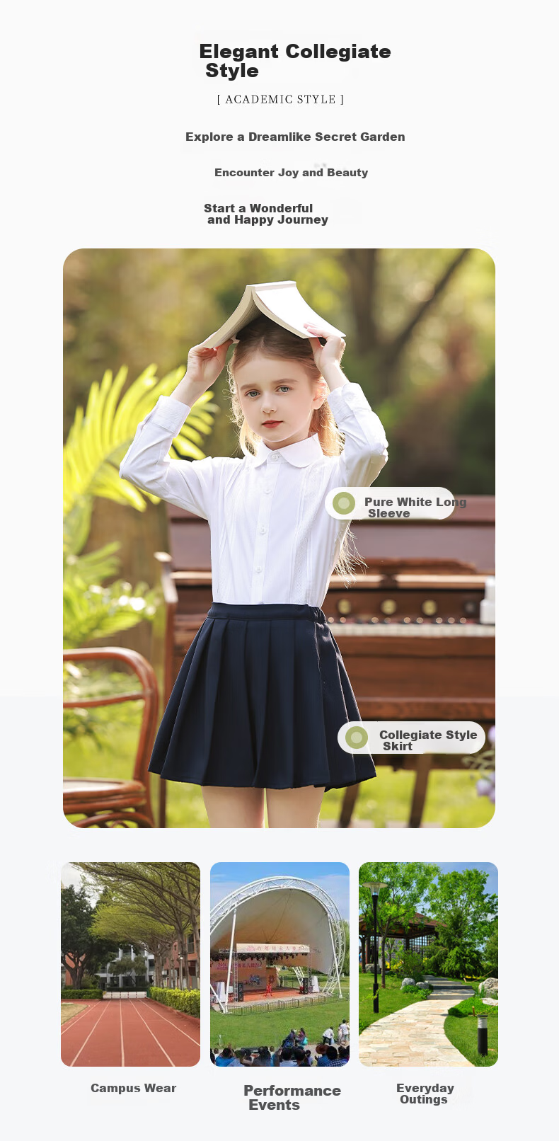 Luomeng Girls' Long-Sleeve White Blouse, Elementary School And Kindergarten Graduation Uniform, Performance Costume, Lace, Size 120 4