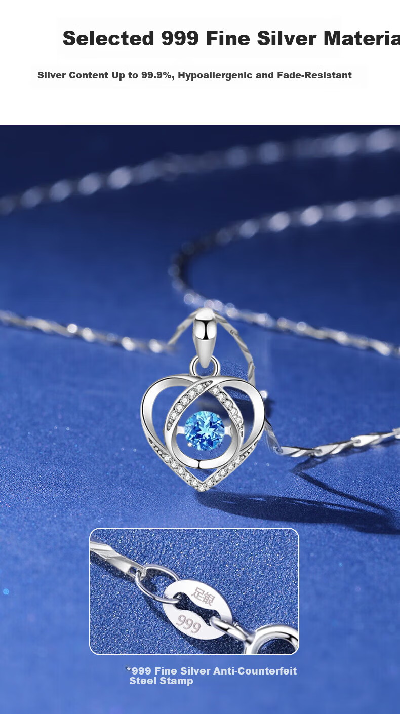GLTEN Swarovski Zirconia 999 Sterling Silver Necklace Women's Pendant Luxury Birthday Gift for Girlfriend Wife 5