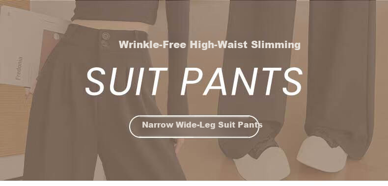FitonTon Women's Suit Pants Spring Summer 2026 New Black Slim Fit Slimming Draped Straight Wide-Leg Casual Trousers 1