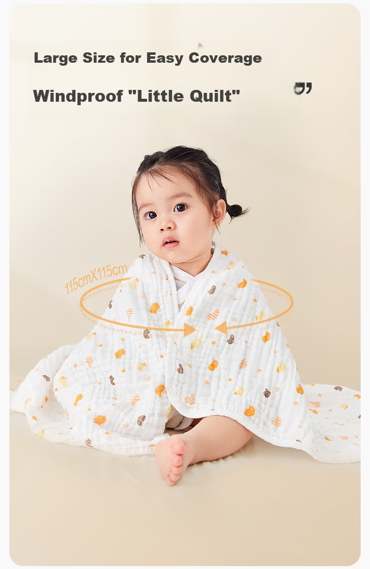PurCotton Children's Bath Towel Pure Cotton Breathable Gauze Newborn Baby Bath Large Towel Panda Pattern 115cm 11