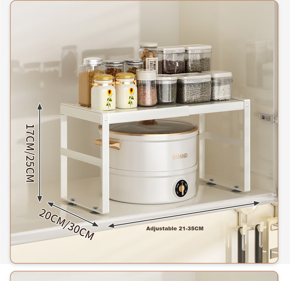Jiabaili Adjustable Kitchen Storage Rack Countertop Cabinet Shelf Layered Rack Spice Organizer Pot Rack Desktop Small Shelf 26