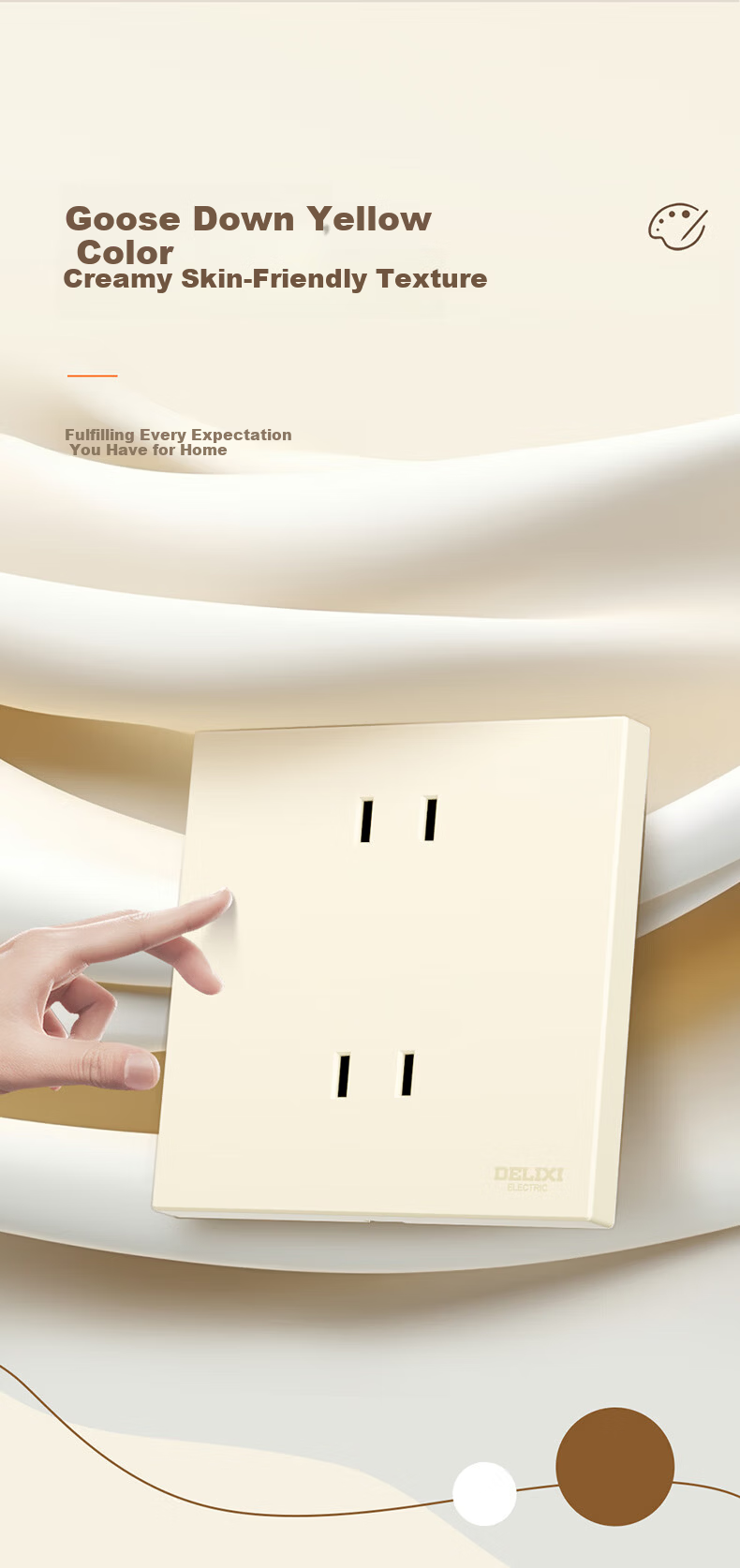 DELIXI Matte Skin-Friendly Large Panel 86 Type Universal Three-Hole 10A and 16A Socket CD100 Goose Down Yellow 3