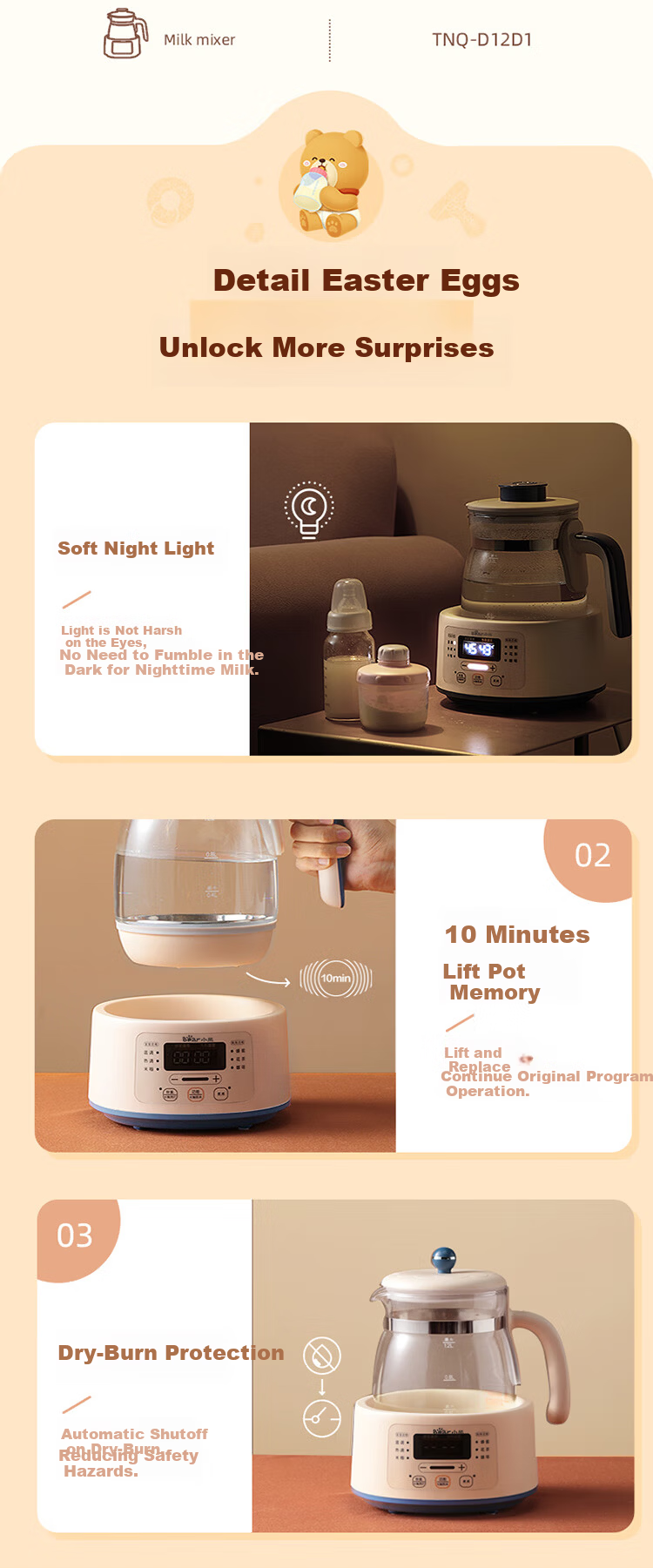 Bear Constant Temperature Kettle for Babies, Milk Formula Maker, Water Boiler, Hot Water Pot, Ultra-Fast Air Cooling 1.3L 12