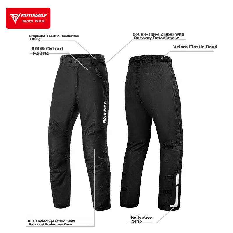 MOTOWOLF Motorcycle Quick-Release Riding Pants Motorbike Anti-Fall Winter Warm Windproof Quick-Release Windproof Cold-Resistant Detachable Pants