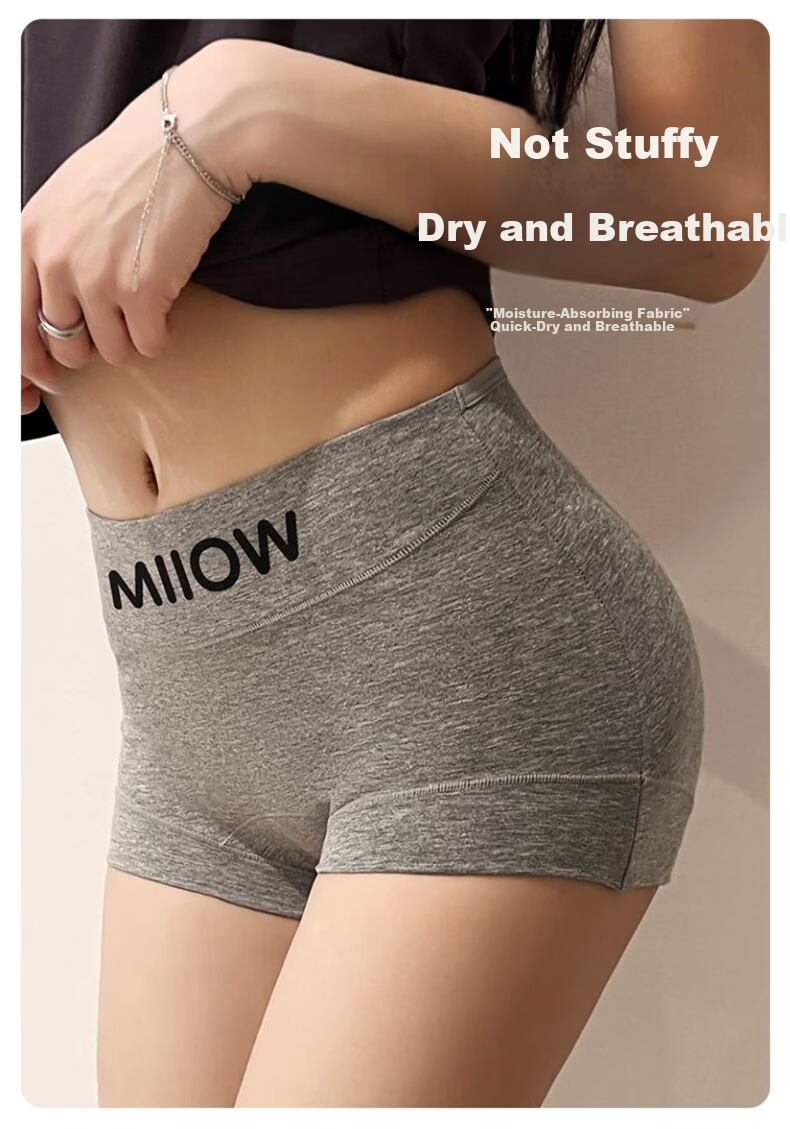 Miiow Women's Cotton Boxer Briefs 2026 New Antibacterial Extended Crotch Mid-Waist Basic Safety Shorts 8