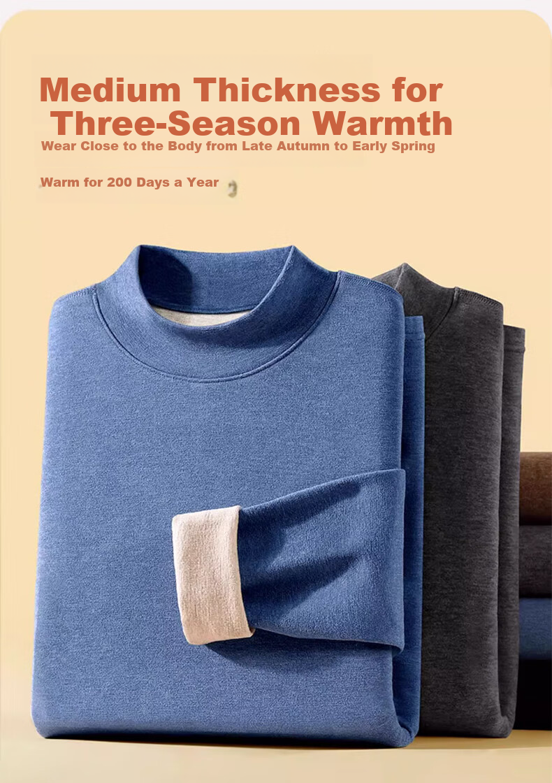 LangSha Mid-Neck Wool and Silk Thermal Underwear Set for Men 26 Autumn Winter New 7A Antibacterial Fleece Lined Heating Top and Bottom Set 4