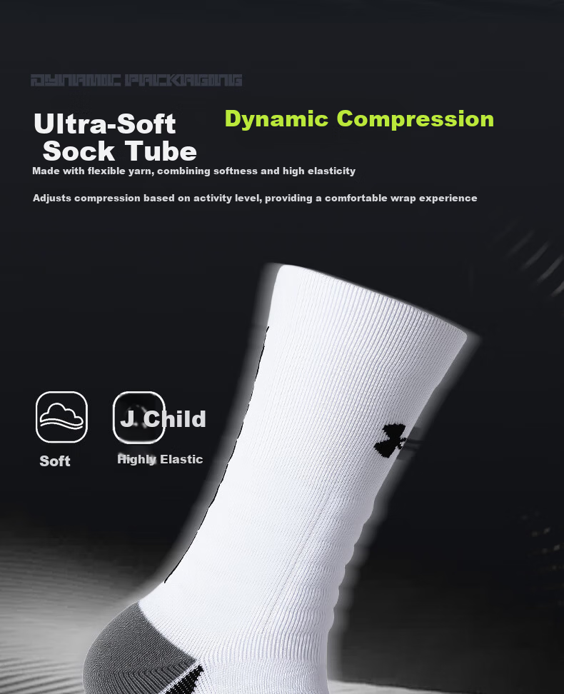 Under Armour Men's Basketball Socks Sports Running Long Socks Four Seasons Marathon Badminton Antibacterial Odor-Resistant Terry Socks 7