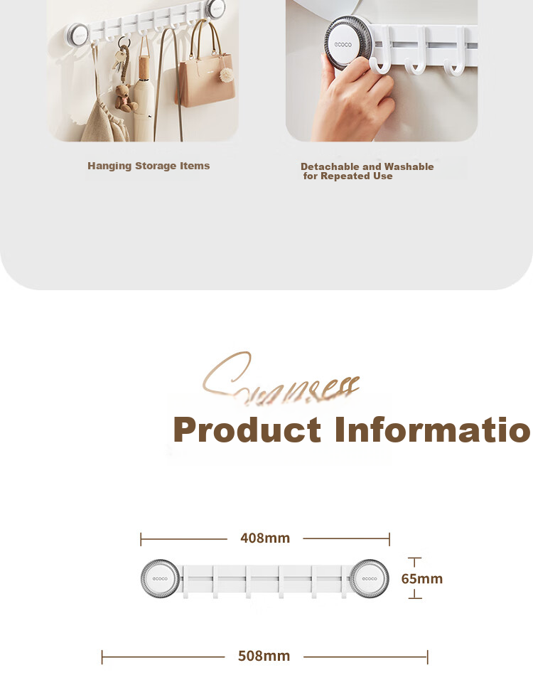 Ecoco Suction Cup Hook Door Hanging Strong Adhesive No Drilling Bathroom Kitchen Entryway Key and Hat Rack 25228 White 28