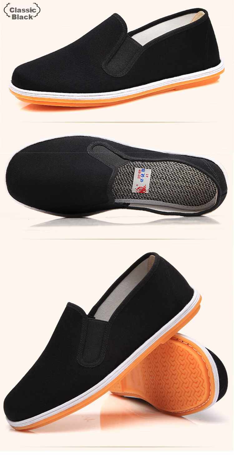 BUS HEYUAN Traditional Beijing Cloth Shoes for Men with Thousand-Layer Sole, Casual Elderly Shoes, Slip-On Loafers for Middle-Aged And Elderly Men, Size 43, Black Cowhide Sole, Model 73X-9202 9
