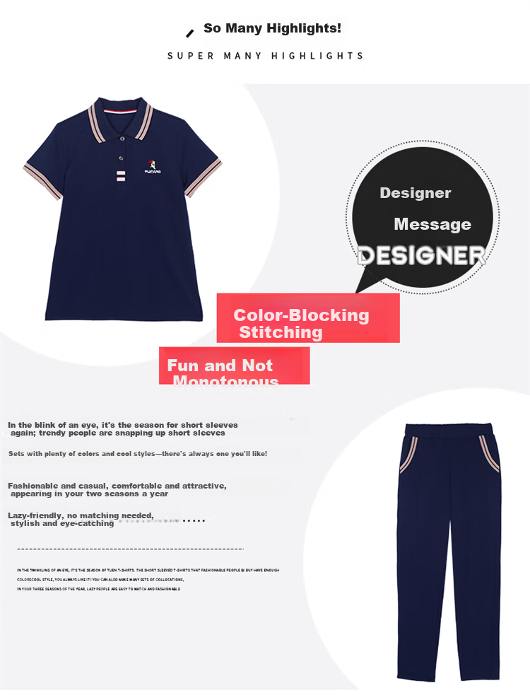 Woodpecker Pure Cotton Casual Sports Polo Set for Women Summer Fashion Youthful Middle-aged Mom Two-piece Set Royal Blue L 3