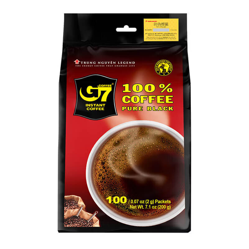 中原G7美式速溶0蔗糖0脂健身黑咖啡200g（2g*100包）越南进口