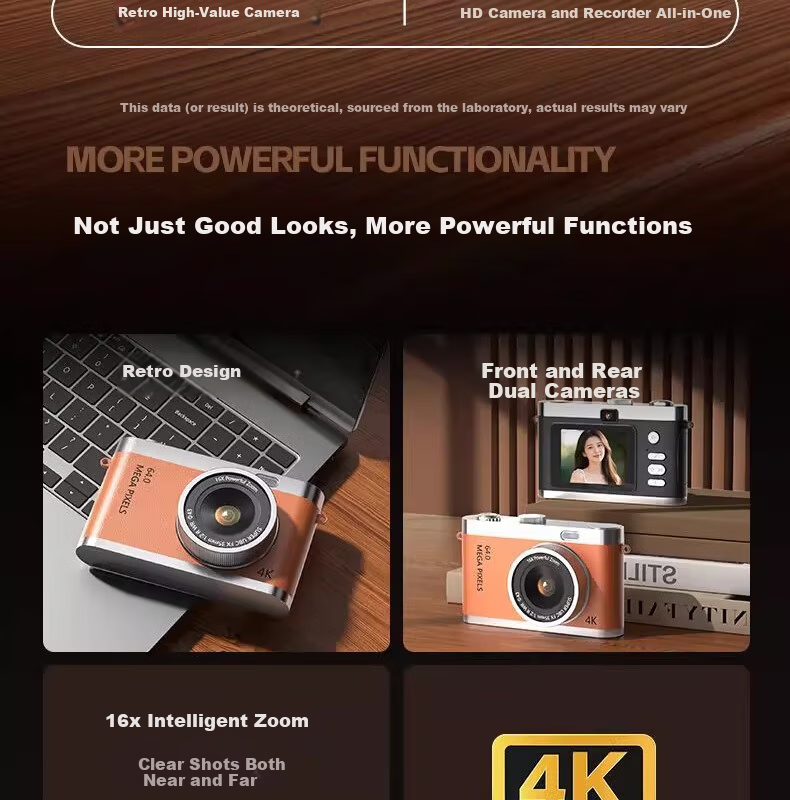 Black Cat Diary DK17 Digital Camera CCD Student Retro Campus Mini Camera Handheld Vlog Entry-Level Shooting Y03 Kids Card Instant Portable Photo Toy Gift Brown 64G 3