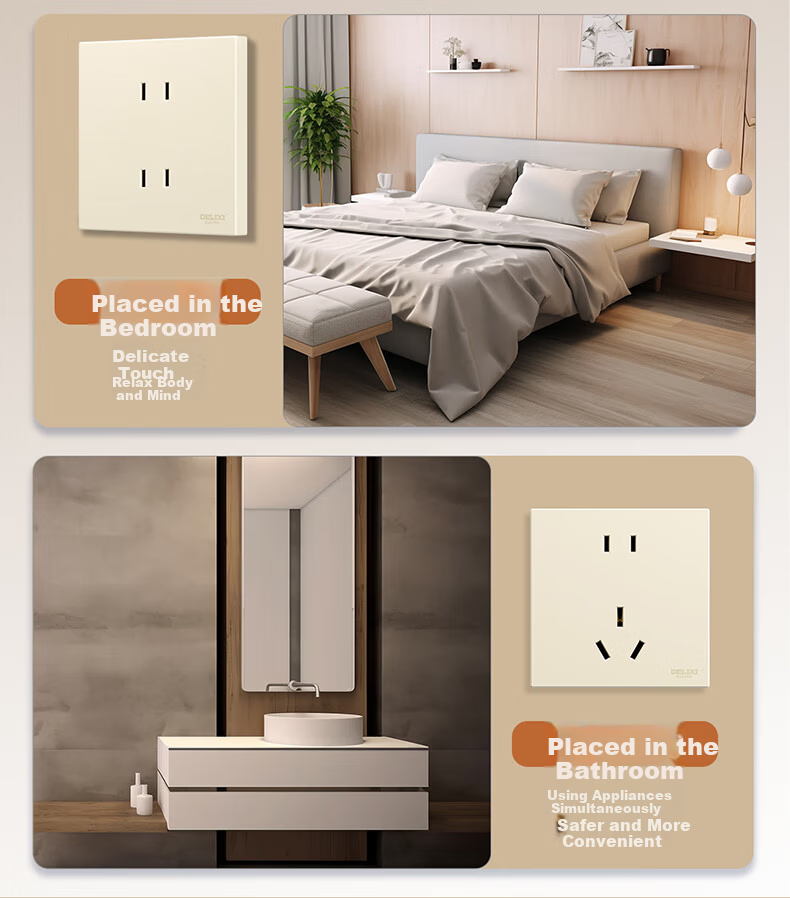 DELIXI Matte Skin-Friendly Large Panel 86 Type Universal Three-Hole 10A and 16A Socket CD100 Goose Down Yellow 9