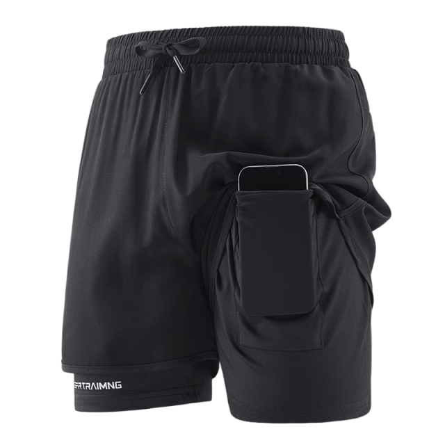 TUCANO Men's Breathable Cooling Quick-Dry Outdoor Sports Running 3D Fake Two-Piece Shorts Black 3XL