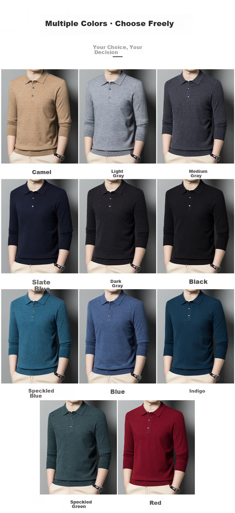 Hengyuanxiang Men's Polo Shirt with Wool, Spring and Autumn Thin Knit Base Sweater, Middle-aged, Camel Color, 4XL 5