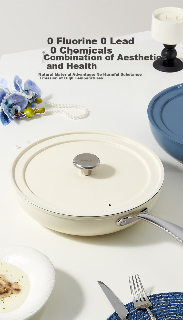 Hongchu Ceramic Non-Stick Deep Frying Pan 28cm Flat Bottom Stir-Fry Pan for Home Use Compatible with Induction Cooker and Gas Stove 3