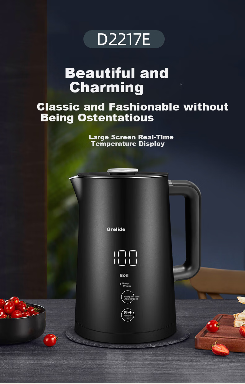 Grelide 316L Stainless Steel Electric Kettle, Insulated Temperature Control Electric Water Boiler, Large Capacity Multi-Temperature Heating Kettle D2217E Black 1