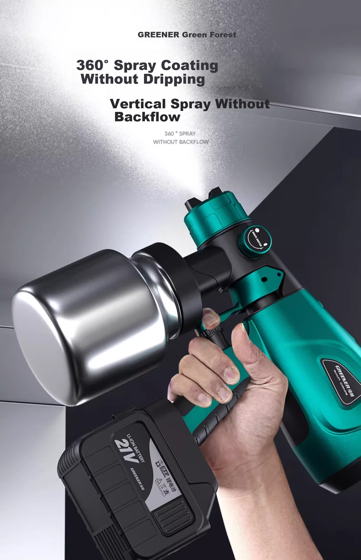 GREENER Electric Spray Gun Lithium Battery Spray Paint Machine Latex Paint Atomization Coating Sprayer [Two Batteries and One Charger] 6