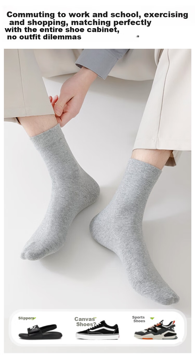 Langsha Men's Socks 100% Cotton Autumn Winter Comfortable Mid-Calf Antibacterial Versatile Boxed Black Business Socks 9