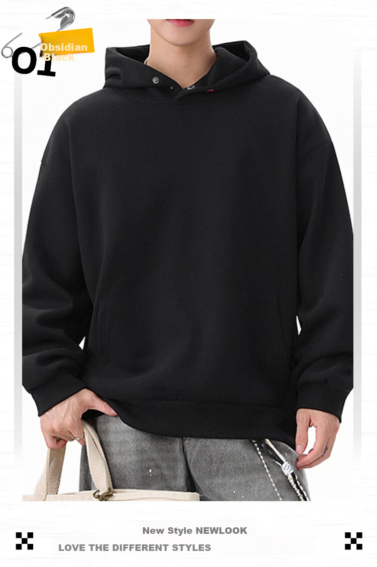 IZEXX American Style Button Hoodie Men Heavyweight Loose Solid Color High Street Sweatshirt Jacket ZQ20 White Flower Gray L 9