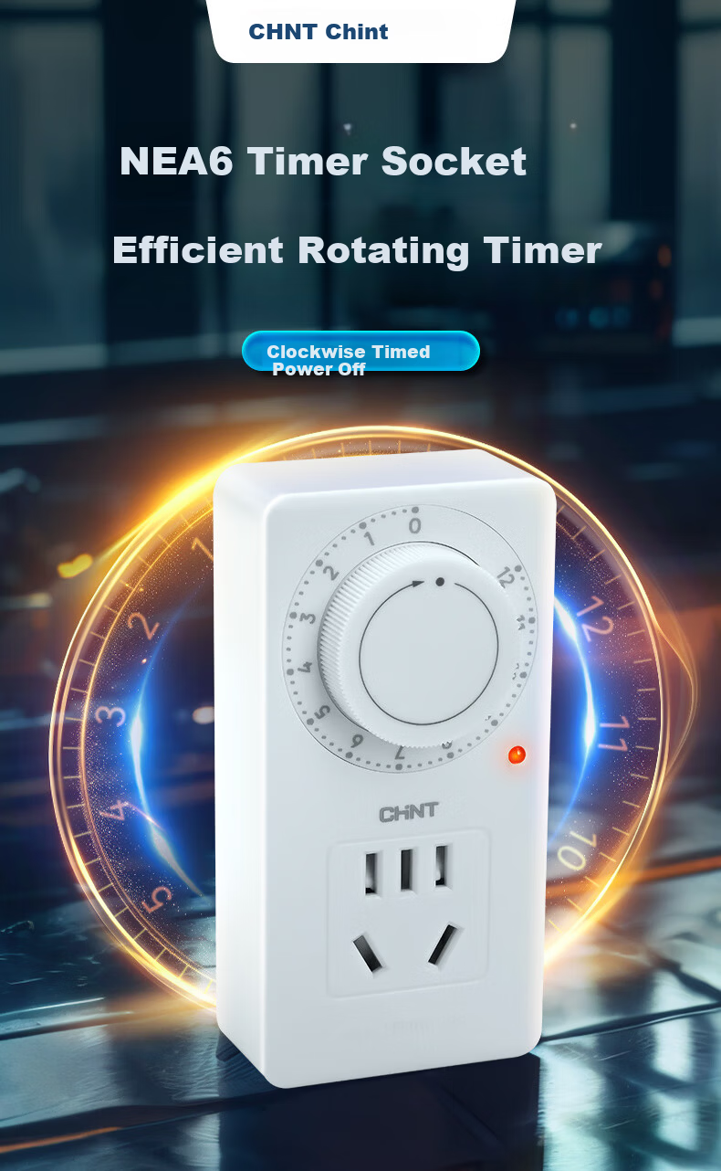 CHINT NEA6-61110 Timer Socket/Timer Switch Timer Power Strip New National Standard Electric Vehicle Overcharge Protection Power-saving Socket Seven-hole 12-hour Mechanical Timer 1