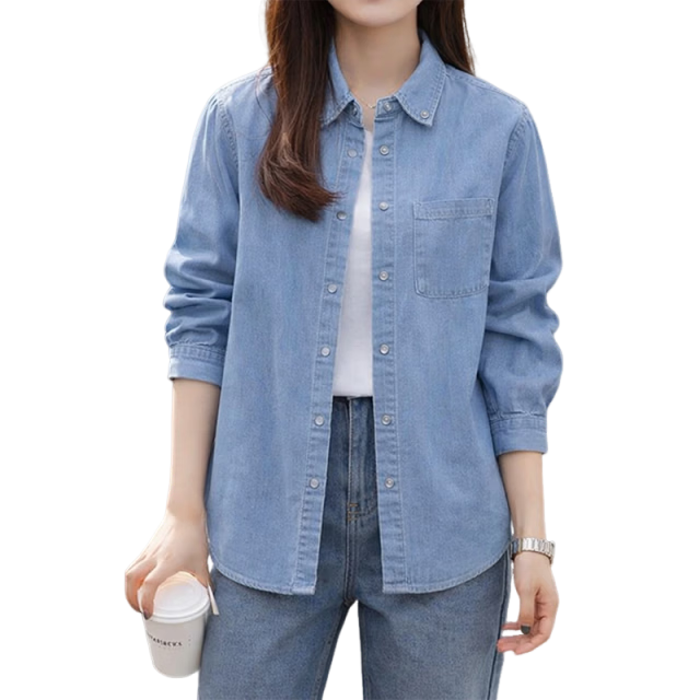 TUCANO Women's Denim Shirt Spring Summer Loose Casual Comfortable Slim Fit Long Sleeve Jacket Mid Blue L