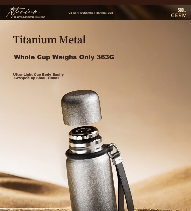 Germ Pure Titanium Insulated Water Bottle for Men and Women with Temperature Display, Direct Drinking Tea Cup, High-End Gift, 580ML Black Gold 12