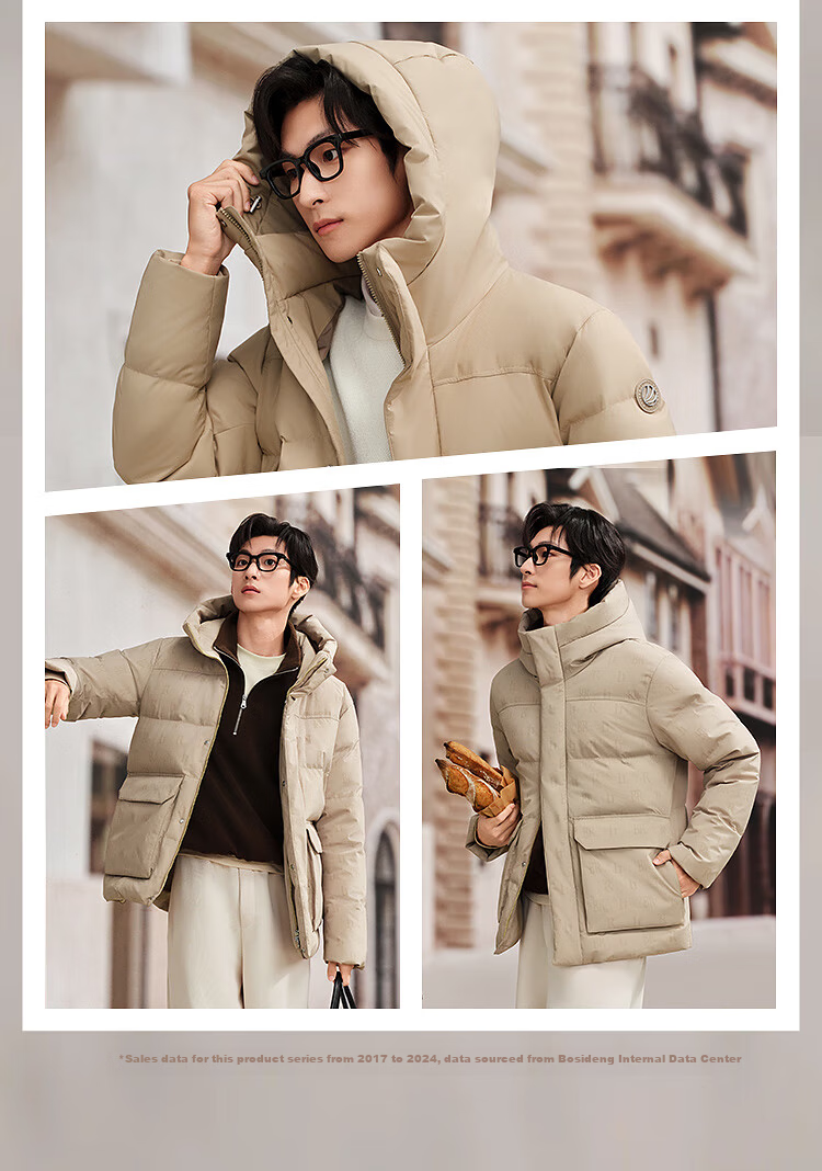 BOSIDENG Men's Off-Season 90% Down Thickened Hooded Loose Short Casual Warm Jacket 2