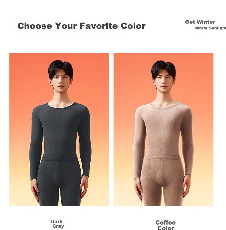 MINISO Men's Thermal Underwear Set Autumn Winter Wool Silk Heating Fleece Crew Neck Top and Bottom 8