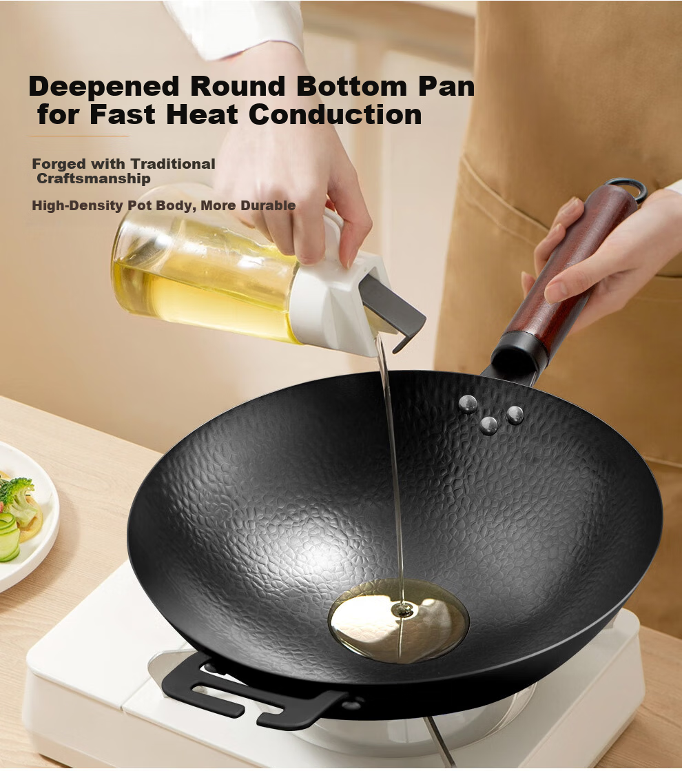 Jitiechui Zhangqiu Stir-Fry Pan Iron Wok Non-Stick Handmade Forged Bare Iron Gas Stove Ready-to-Use 34cm 6