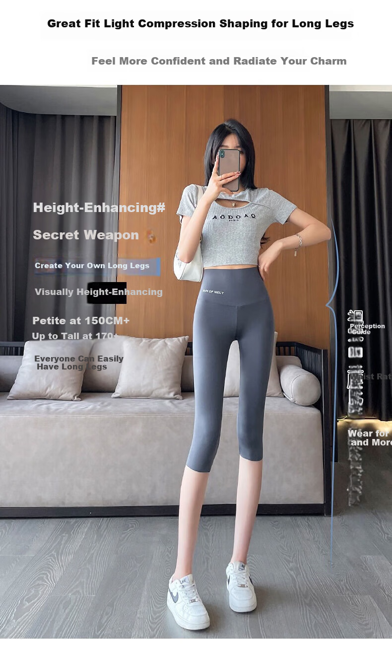LangSha Women's 3/4 Length Sharkskin Pants Summer Thin Outerwear Leggings Ice Silk High Waist Petite Fitness Yoga Cycling Pants 6